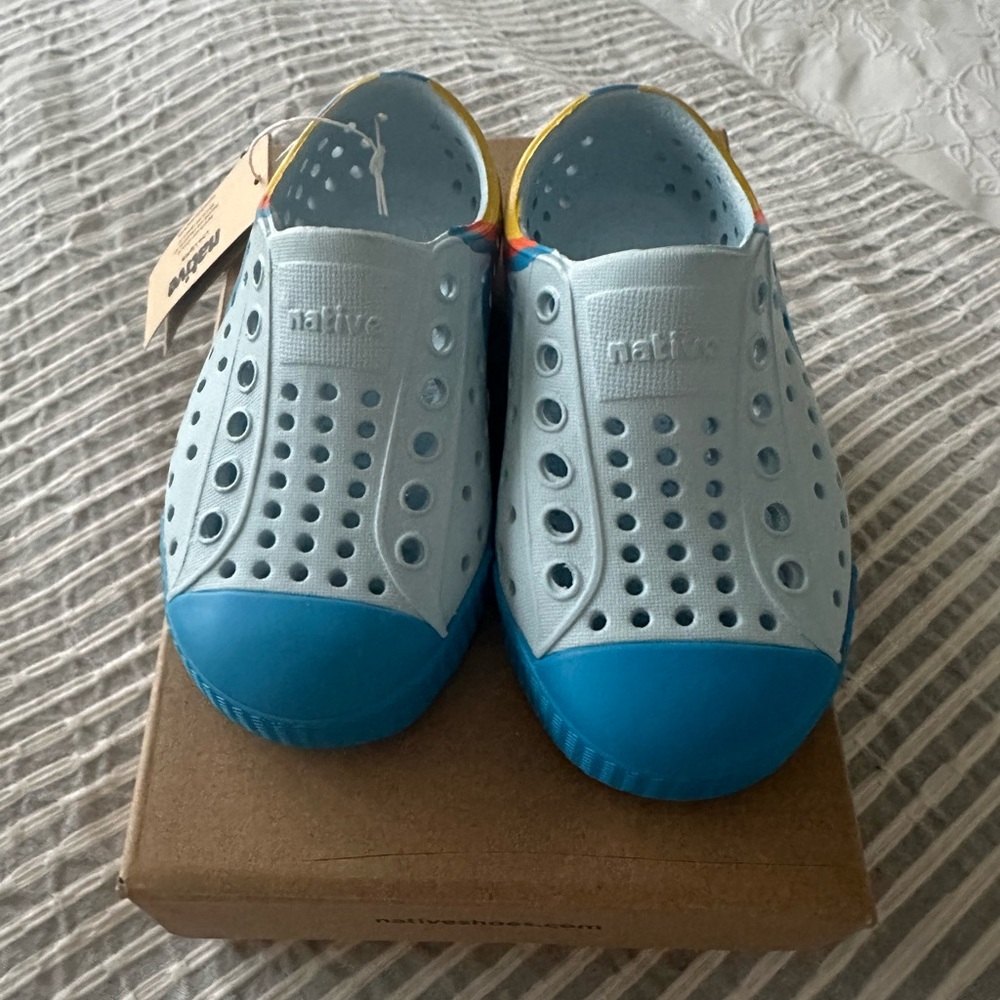 Native Kids Water Shoes in Light Blue and Yellow